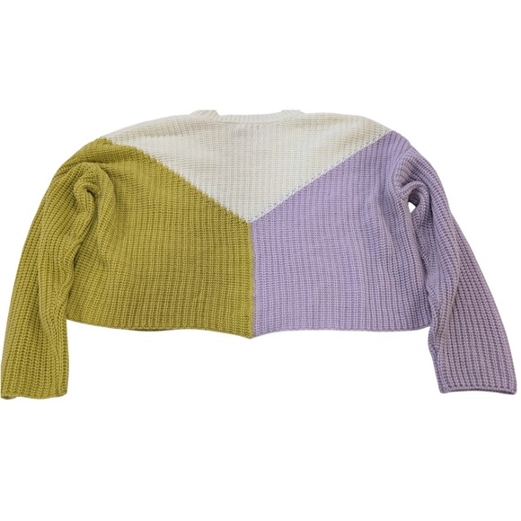 Trendy Colorblock Sweater - Cream, Purple, Yellow Crop Women's Large - Picture 11 of 11